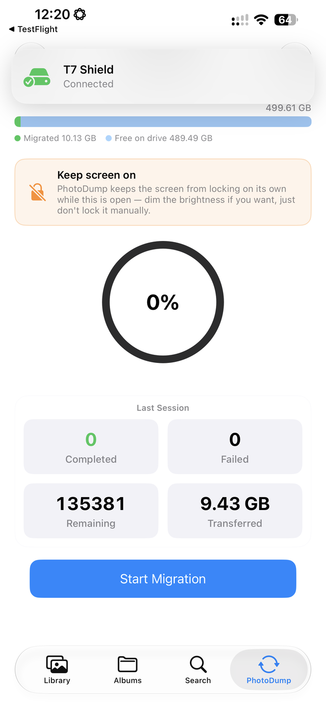 Track what's migrated and how much space is free on the drive.
